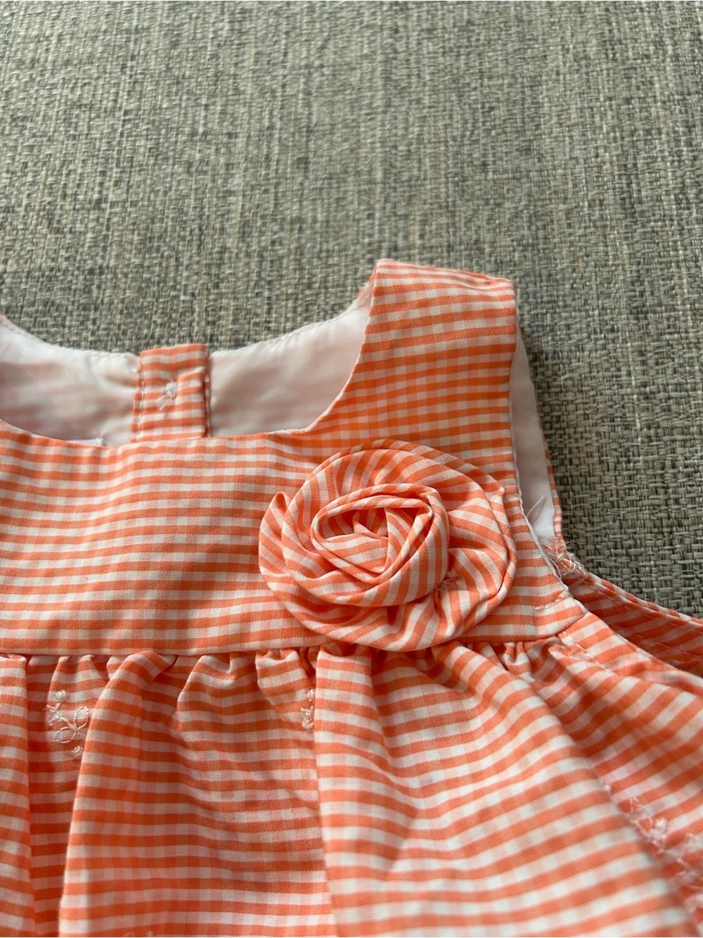Bonnie Baby Peach Gingham Eyelet Sundress with Rosette. Size 12M - Picture 3 of 6